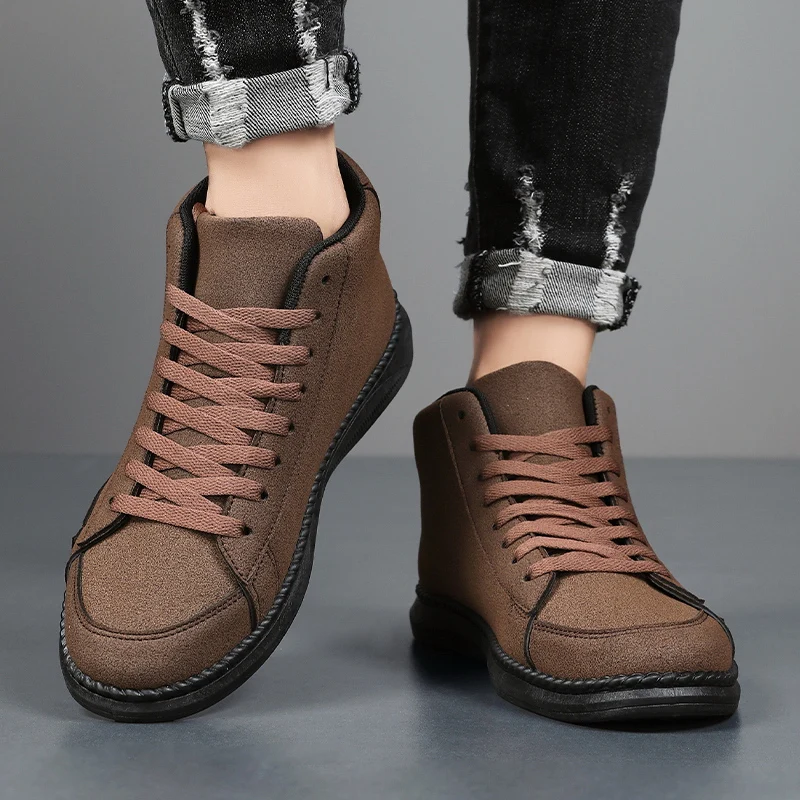 New Men's Shoes Fashionable Breathable Flat Shoes Men's Outdoor Sports Shoes Korean Version Trendy High Top Round Toe Walking