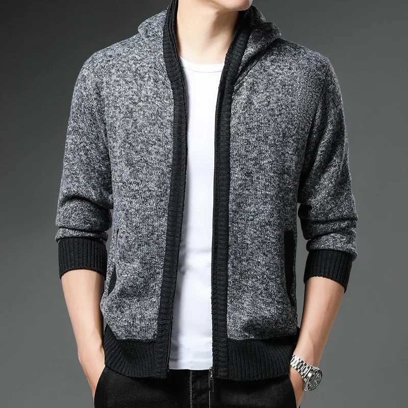 

Sweater Fashionable Casual Hooded Jacket Winter Men's Slim Fit Plus Velvet Thickened Sweater