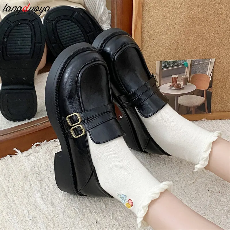 Nieuwe Japanse Stijl Lolita Schoenen Vrouwen Klassieke dubbele gesp Mary Jane schoenen Student Cosplay JK Uniform Loafers Flats