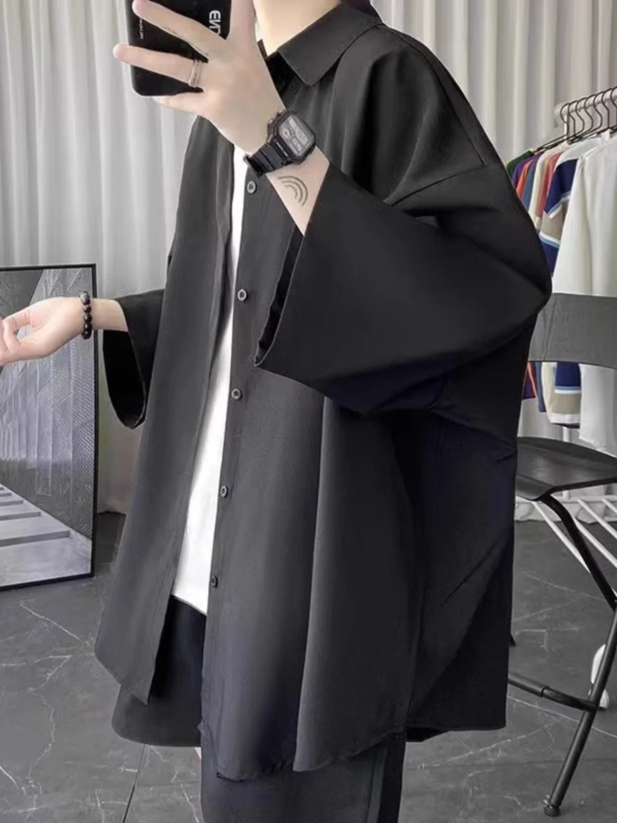 

plus Size Ice Silk ort Sve irt Men's Casual Thin Seven Sve Summer Leisure Brand Faionable Casual Loose Fit irt