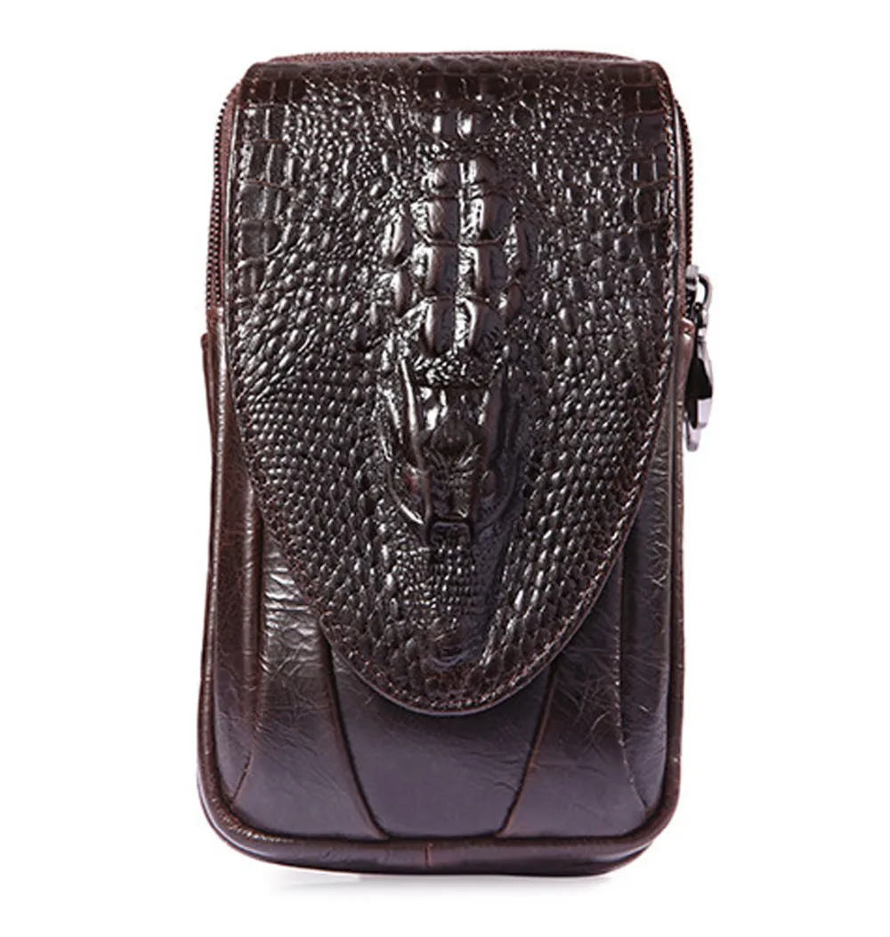 Men Genuine Leather Cell/Mobile Phone Cover Case Pocket  For Father Gift Real Crocodile Grain Hip Belt Bum Fanny Pack Waist Bag