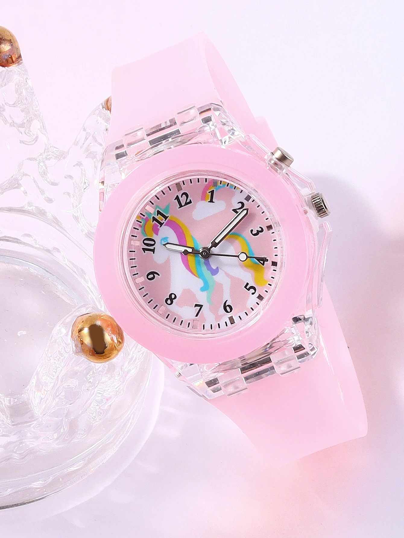 ساعة كوارتز متوهجة للأطفال، بحزام سيليكون ناعم وسوار وحيد القرن كساعة هدية للأطفال.