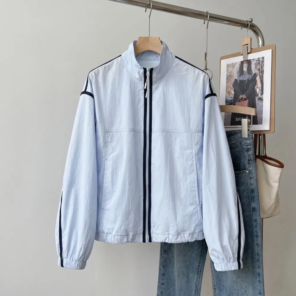 

Elegant Thin Short Jacket Women's Spring Summer Stand Collar Lightweight Fashionable Sun Protection Clothing Commute Style Lo...