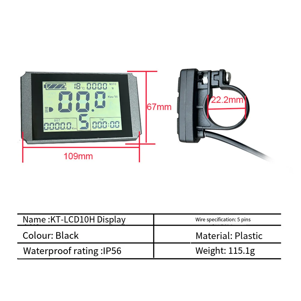 

Водонепроницаемый ЖК-дисплей для электрического велосипеда для KT LCD10H, демонстрирующая скорость, коды неисправностей, уровень батареи, 24 В, 36 В, 48 В, совместимость
