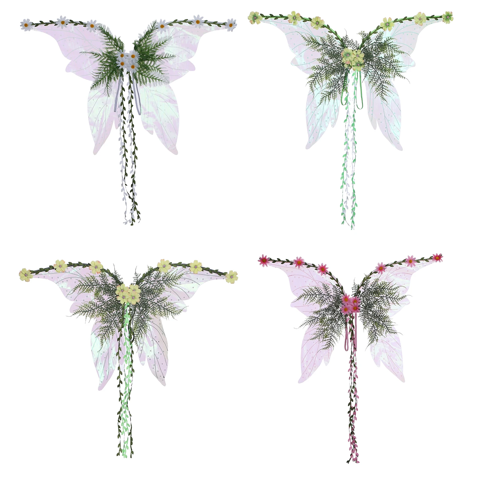 Forest Fairy Butterfly Fairy Wings with Flower Rattan for Women Girls Cosplay Flower Fairy Princess Halloween Costume Accessorie