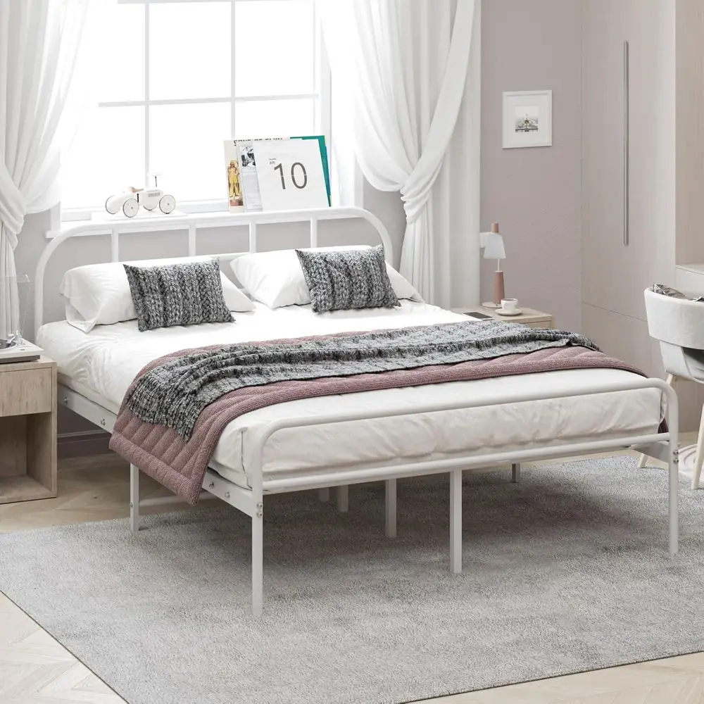 Sturdy Metal Bed Frame for Small Double Mattress - White