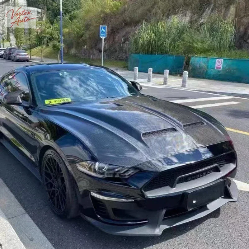 

For Ford Mustang 2015-2025 GT EcoBoost V6 GT350 GT500 Super Snake Carbon Fiber Engine Hood Easy Installation Durable Racing Styl