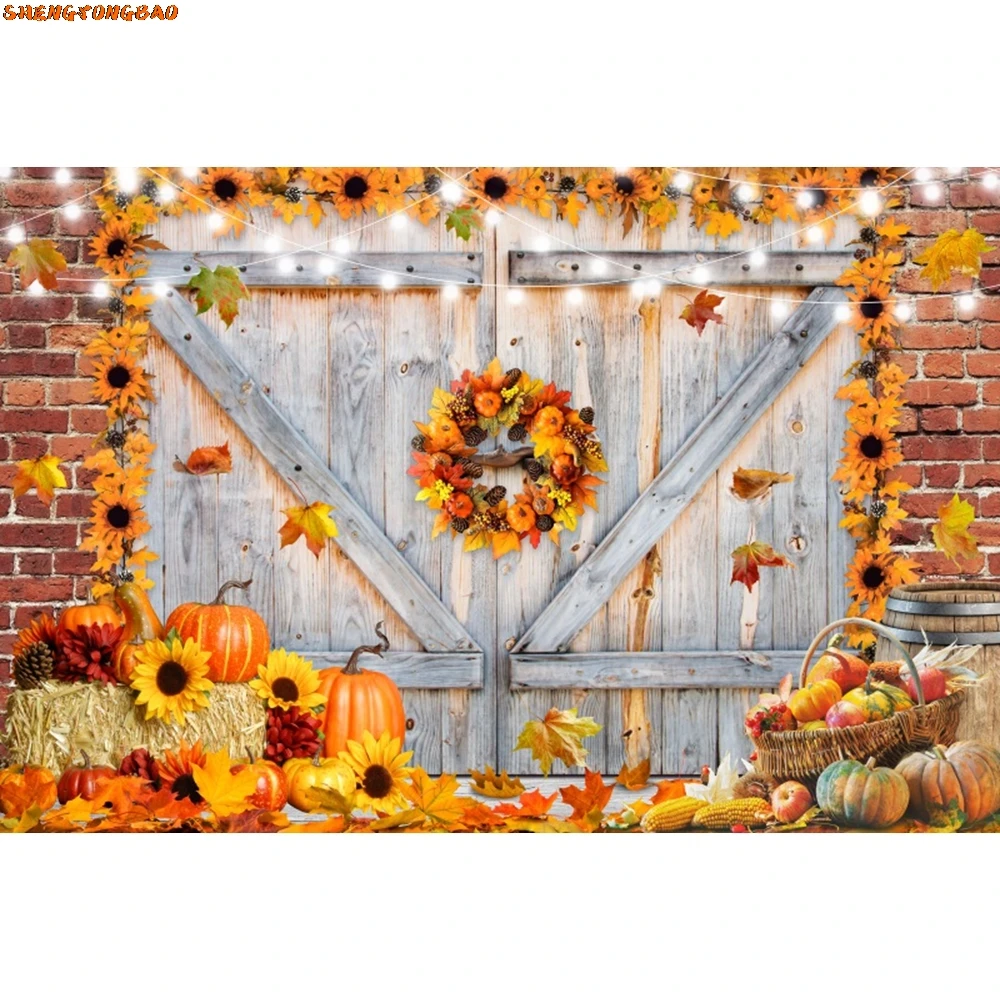 Harvested Autumn Backdrop Interior Golden Fall Pumpkin Maple Baby Shower Adult Kids Portrait Photography Background Photo Studio