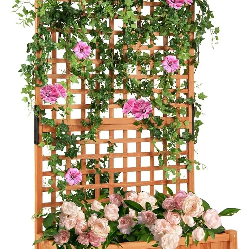 

Elevated Wooden Planter with Trellis, 72.5 Tall, 4 Drainage Holes, for Climbing Plants