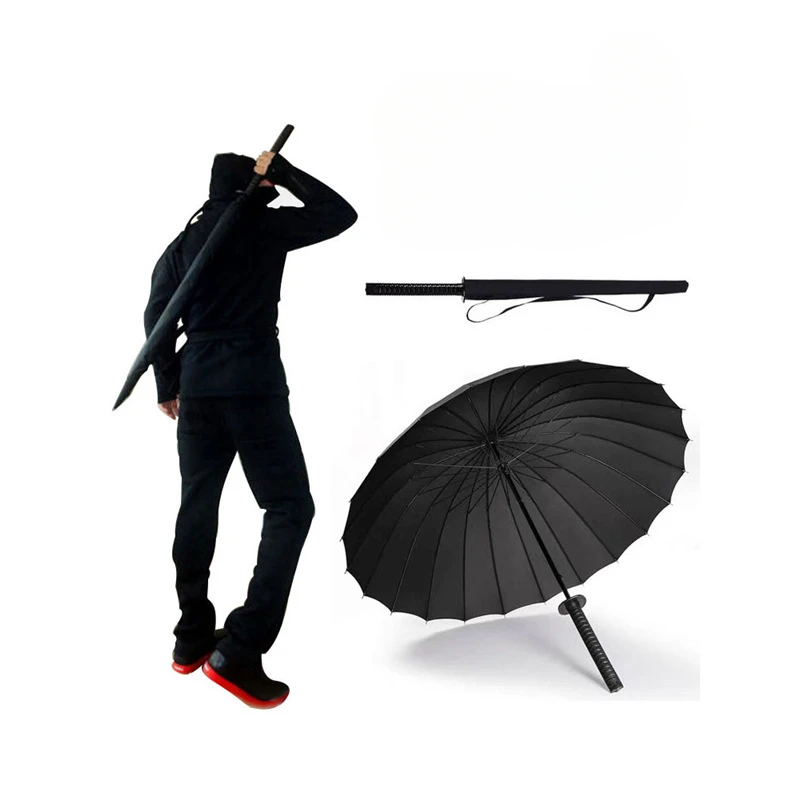 New Katana Umbrella Japanese Black Removable Handle Automatic Long Handle Rainproof Samurai Sword Rain Gear