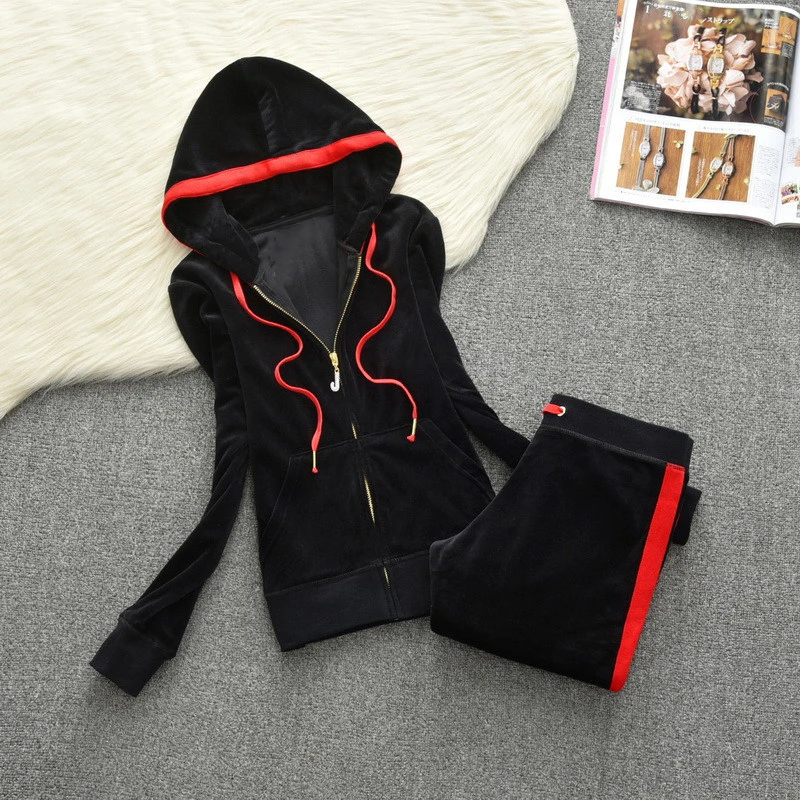 2024 Casual Women\'s Suits Fashion Brand Autumn Outdoor Velvet Women Tracksuits Hooded Collar Jogging Sportswear