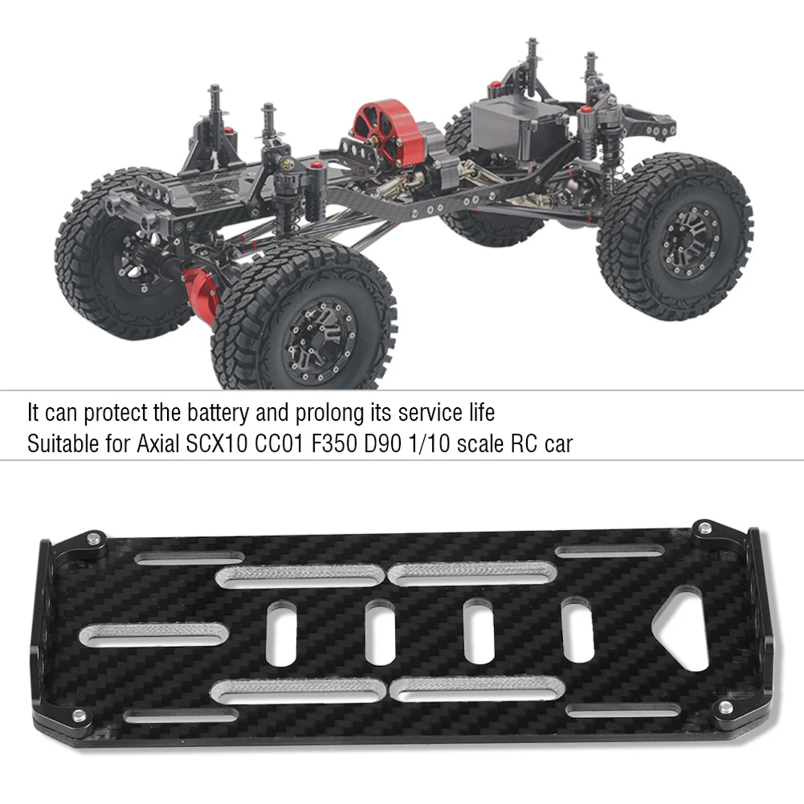 Piastra di montaggio batteria in carbonio in lega di alluminio per Axial SCX10 CC01 D90 Piastra di montaggio batteria per auto RC in scala 1/10