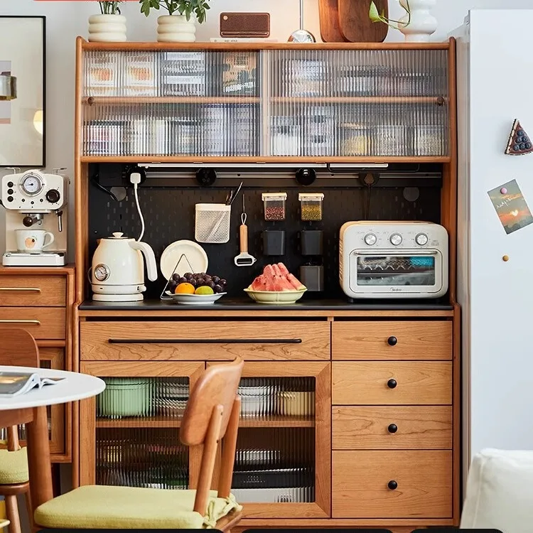 

Nordic solid wood dining side cabinet integrated against the wall Cherry wood kitchen cabinet Multifunctional Japanese slate