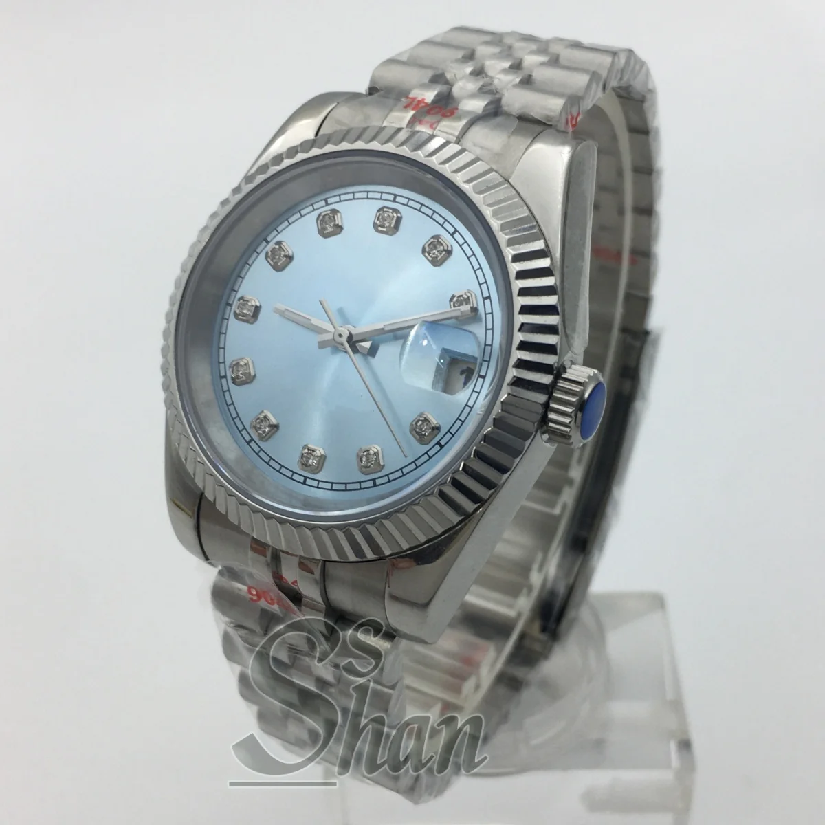 36mm/39mm Luxury Men's NH35 Watch Blue Sunburst Dial Diamond Hour Markers Sapphire Crystal Date Window 100Meters Water Resistant