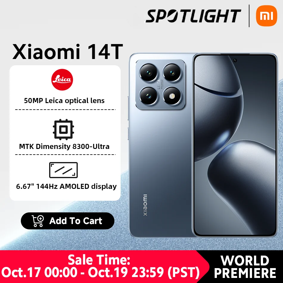 Global Version Xiaomi Mi 14T 5G 256GB 512GB 144Hz Display NFC MTK Dimensity 8300-Ultra 50MP Leica Camera 5000mAh 67W HyperCharge