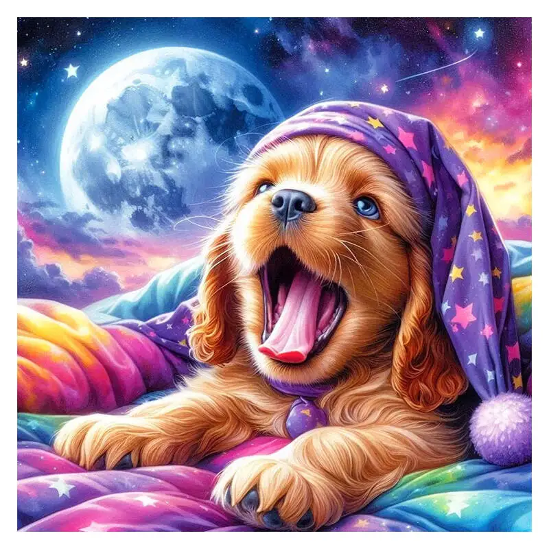 

HUACAN 5D DIY Animal Diamond Painting Sleeping Dog Moon Night Handmade Gift Diamond Mosaic Rhinestone Pictures