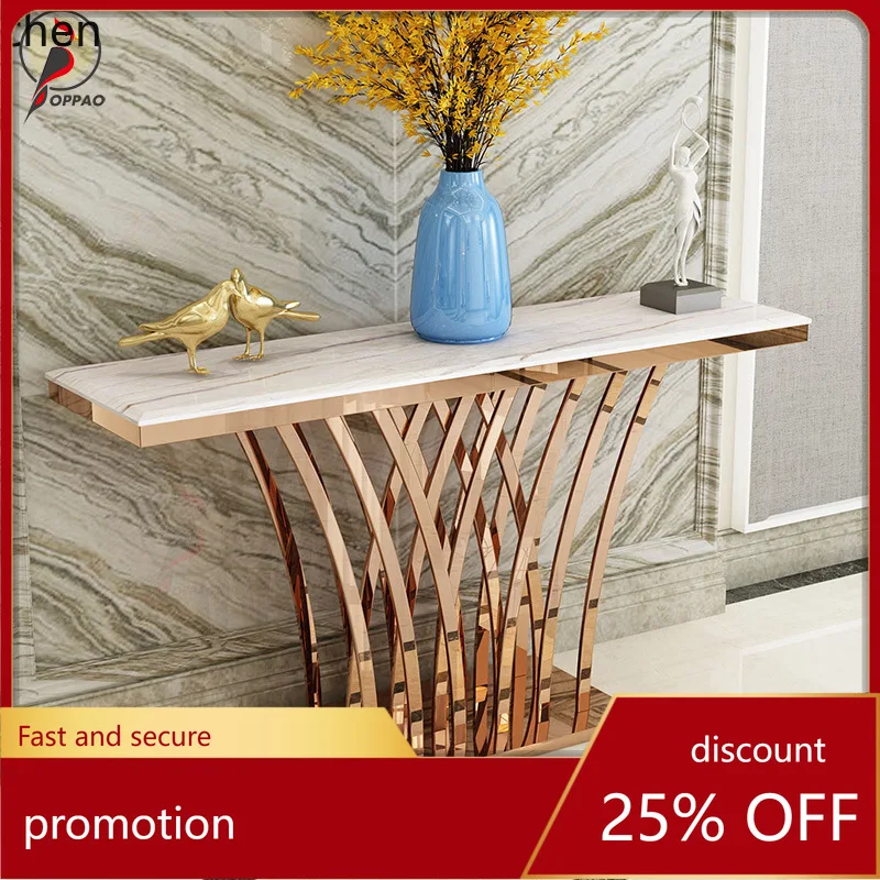 

YFY Light Luxury Entryway Cabinet Simple Creative Entryway Table Wall-Mounted Modern Simple Stainless Steel Entryway Table