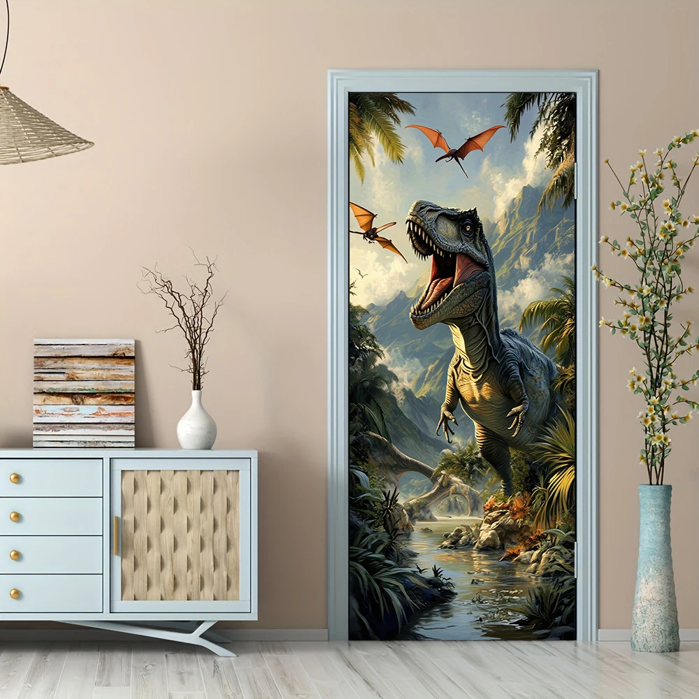 1pcs Self Adhesive Removable Vinyl Door Stickers Jurassic World Overlord Dragon Gate 3D Dinosaur Decoration Stickers Children's