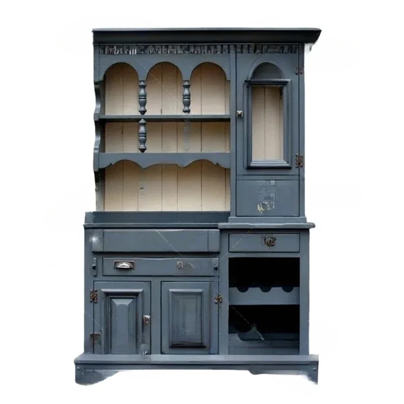 French retro solid wood carving flower porch cabinet, living room wall decorative cabinet, locker, dining side cabinet, wine