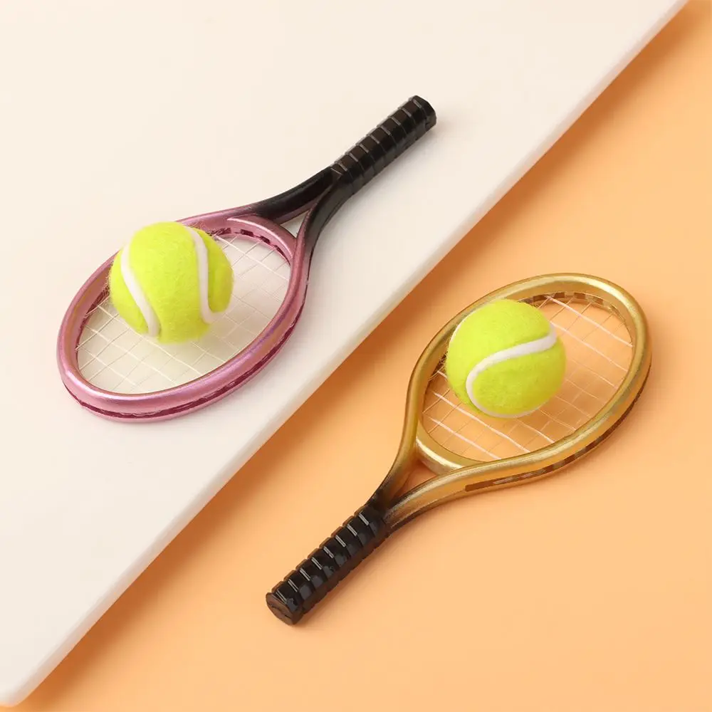 Tennis Racket Dollhouse Accessory Sport Tennis Model Miniature Tennis Racket  House Tennis Mini Tennis Racket&Ball