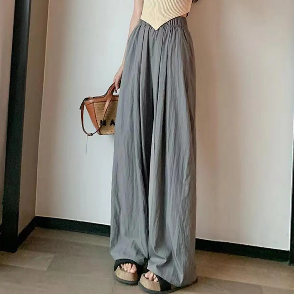 

Ladies Loose Fit Trousers Stylish Women's Elastic High Waist Drawstring Pants Solid Colors Comfortable Wide for Wear for All-day