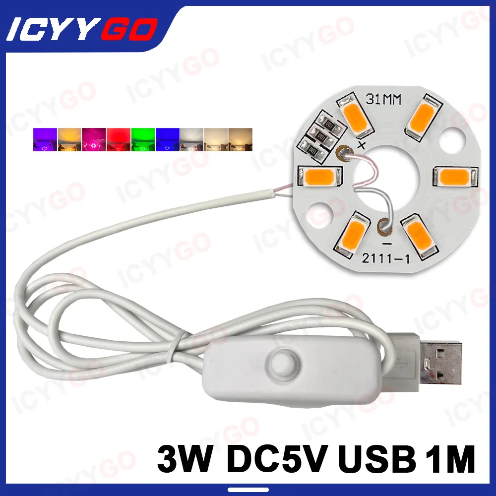 1 pieza DC5V 3W fuente de luz LED tablero de luz interruptor de encendido/apagado Cable controlador con tipo USB DIY Base de Luz LED tablero de luz PCB