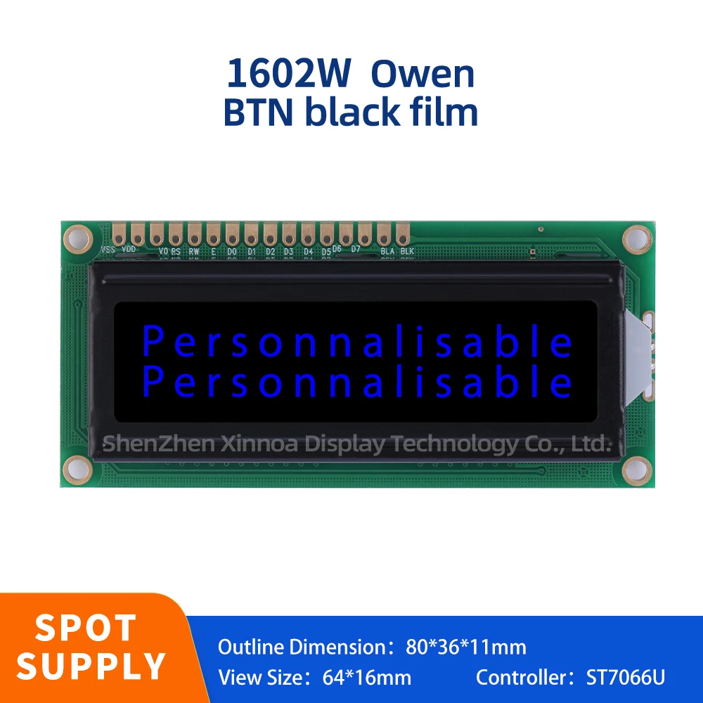 

Support Customization Of 1.6-Inch BTN Black Film Blue Lettering 1602W European LCD Display Voltage 5V 3.3V Full View Spot Module