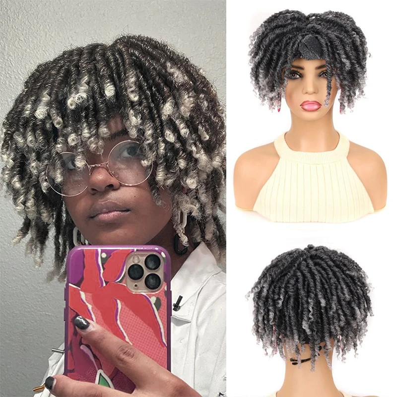 

Short Dreadlock Braided Headband Wig Synthetic Goddess Faux Nu Locs Curly Wig Freetress Twist Crochet Hair For Black White Women