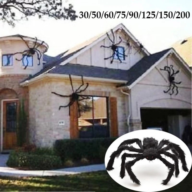 

Horror Giant Black Plush Spider Halloween Party Decoration Props Kids Children Toys Haunted House Decor Cotton Web Fake Spider