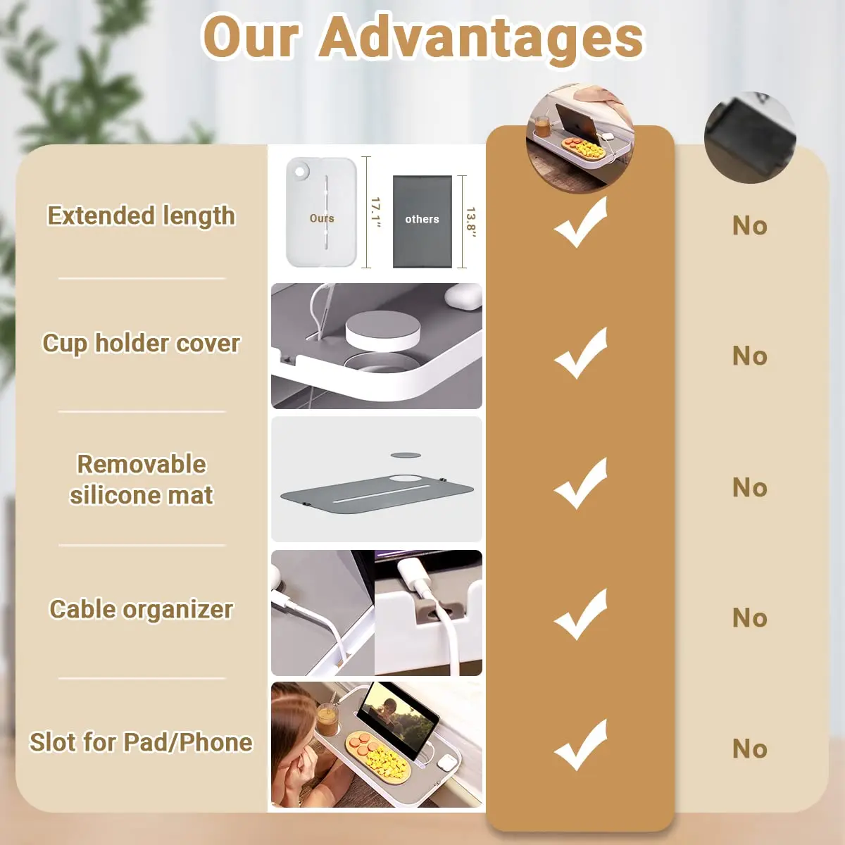 Prateleira de cabeceira portátil para cama, Metal Nightstand, bandeja para plataforma, suporte de copo, organizador de cabo