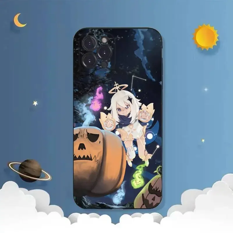 Paimon Genshin Impact Phone Case For iPhone 11 12 Mini 13 14 15 PRO XS MAX X XR 6 7 8 Plus Black Shell