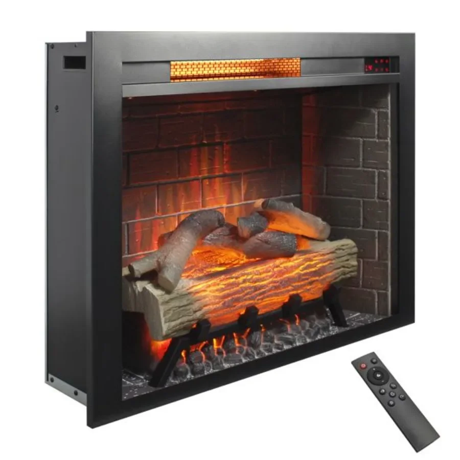 28inch Infrared Electric Fireplace Insert Touch Panel Home Decor Heater With Cracking Sound
