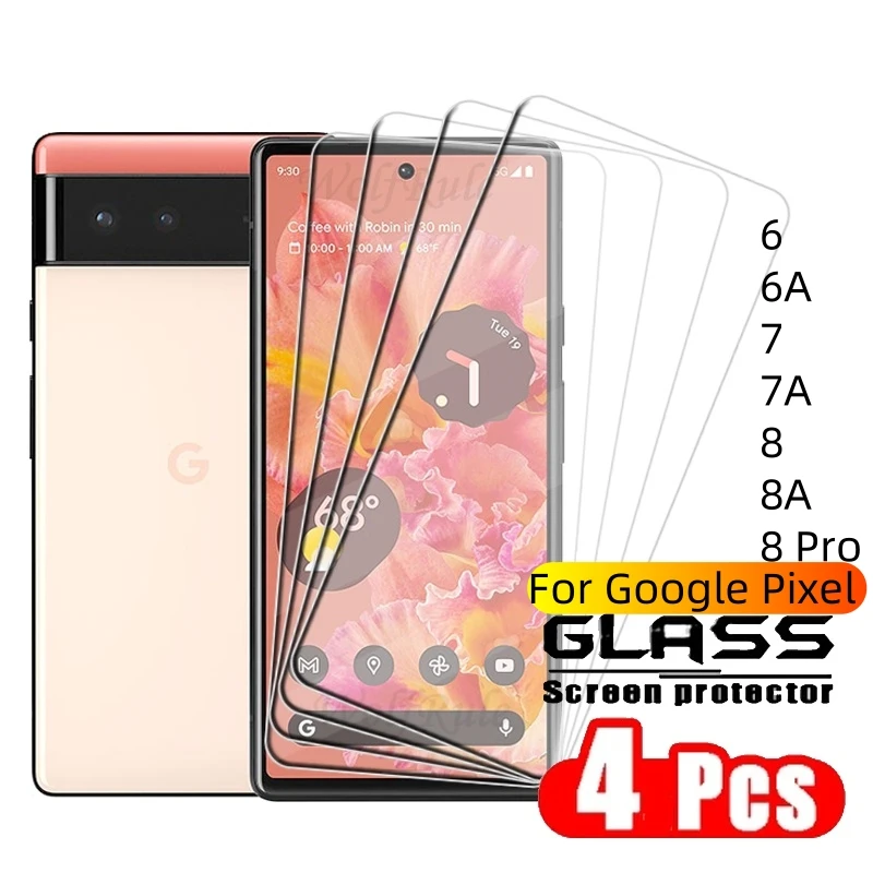 4PCS Für Google Pixel 6 Glas Für Google Pixel 6 6A 7 7A 8 Pro 8A gehärtetem Glas 9H Transparent Screen Protector Google Pixel 6