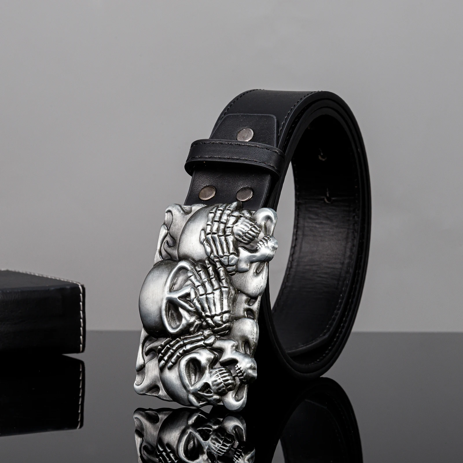 1 three-ghost head unisex PU fashion belt Western Halloween cowboy belt