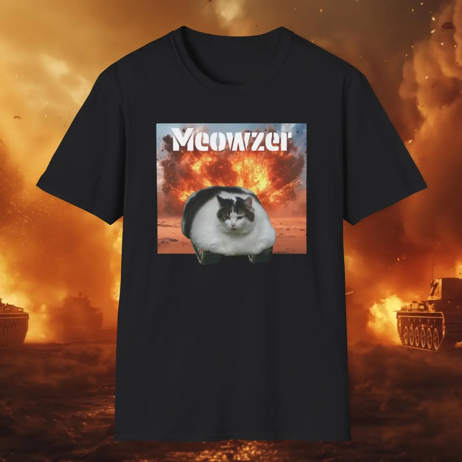 Meowzer Tank T Shirt Funny Cat Explosion Kitten Lover for Shirtns  vintage Washed Soft Stretched Top For Everyday Wear