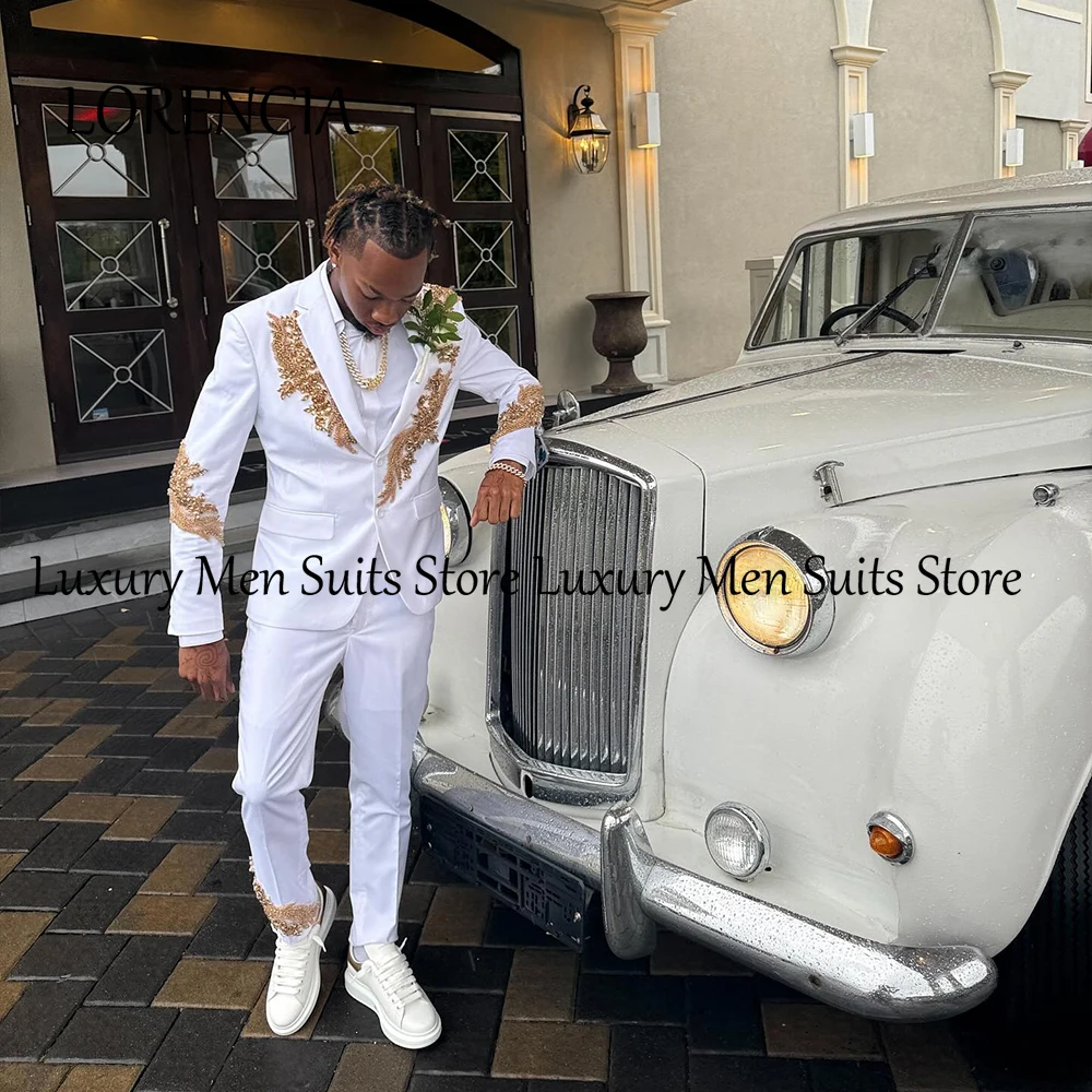 

Casual Crystal Ornaments Male Suits 2 Pieces Single Breasted Tuxedos Wedding Outfits Customized Blazer Pants costumes homme