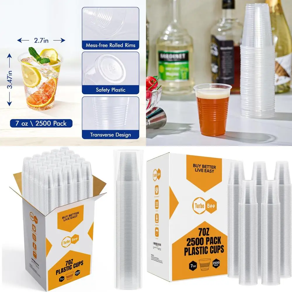

7oz Clear Disposable Plastic Cups, Ideal for Parties, Picnics, Ceremonies & Weddings