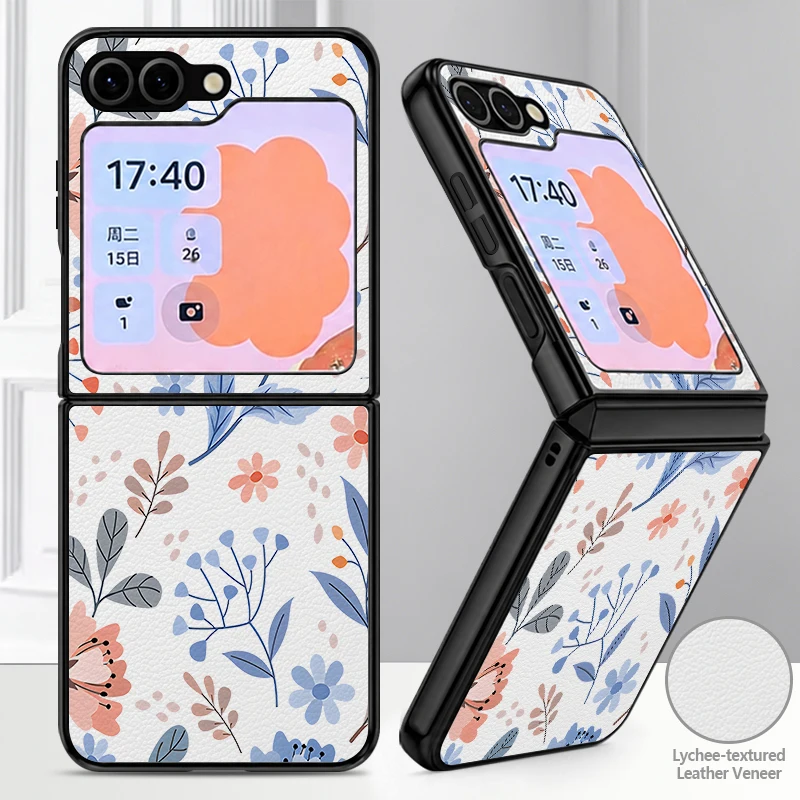 Colorful Flower Printed Phone Case For Samsung Galaxy Z Flip 8 7 FE 6 5 4 3 5G Hard PC PU Leather Cover For Galaxy Z Flip8 Flip7