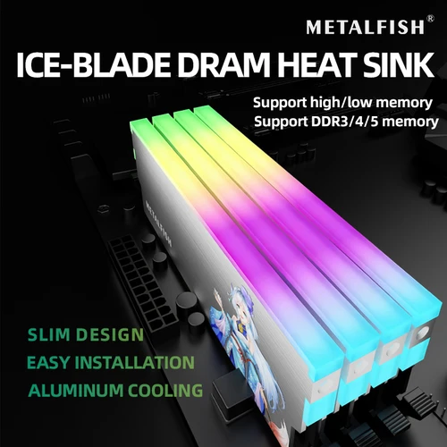 Imagen 2 del producto Disipador de calor METALFISH DRAM 5V-3PIN ARGB DDR3 DDR4 DDR5 Módulo de memoria de aluminio Chaleco de enfriamiento para computadora de escritorio PC