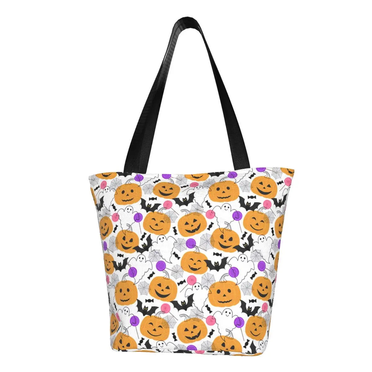 

Пользовательские забавные принты тыквы призраки кошки Хэллоуин сумки-тоут для покупок многоразовая парусиновая сумка-шоппер на плечо