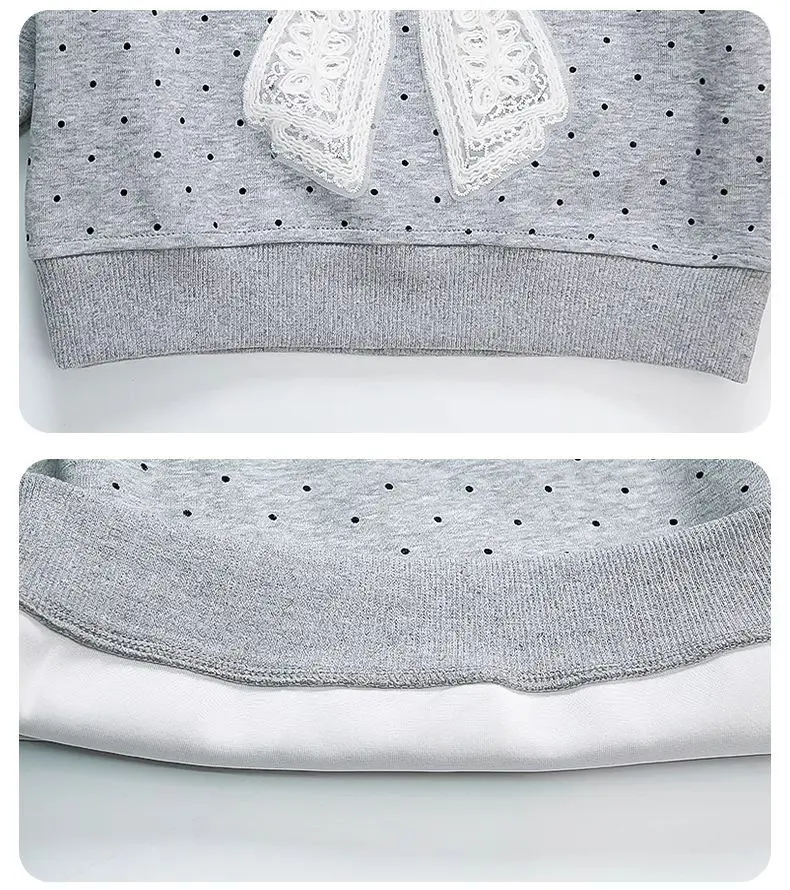 Kleinkind Mädchen Sweatshirt mit Großer Spitze und Schleife Lässiger Baumwoll-Pullover mit Punkten für Kleinkinder Rundhals Langarm Oberteil Kinderkleidung – Detail 25