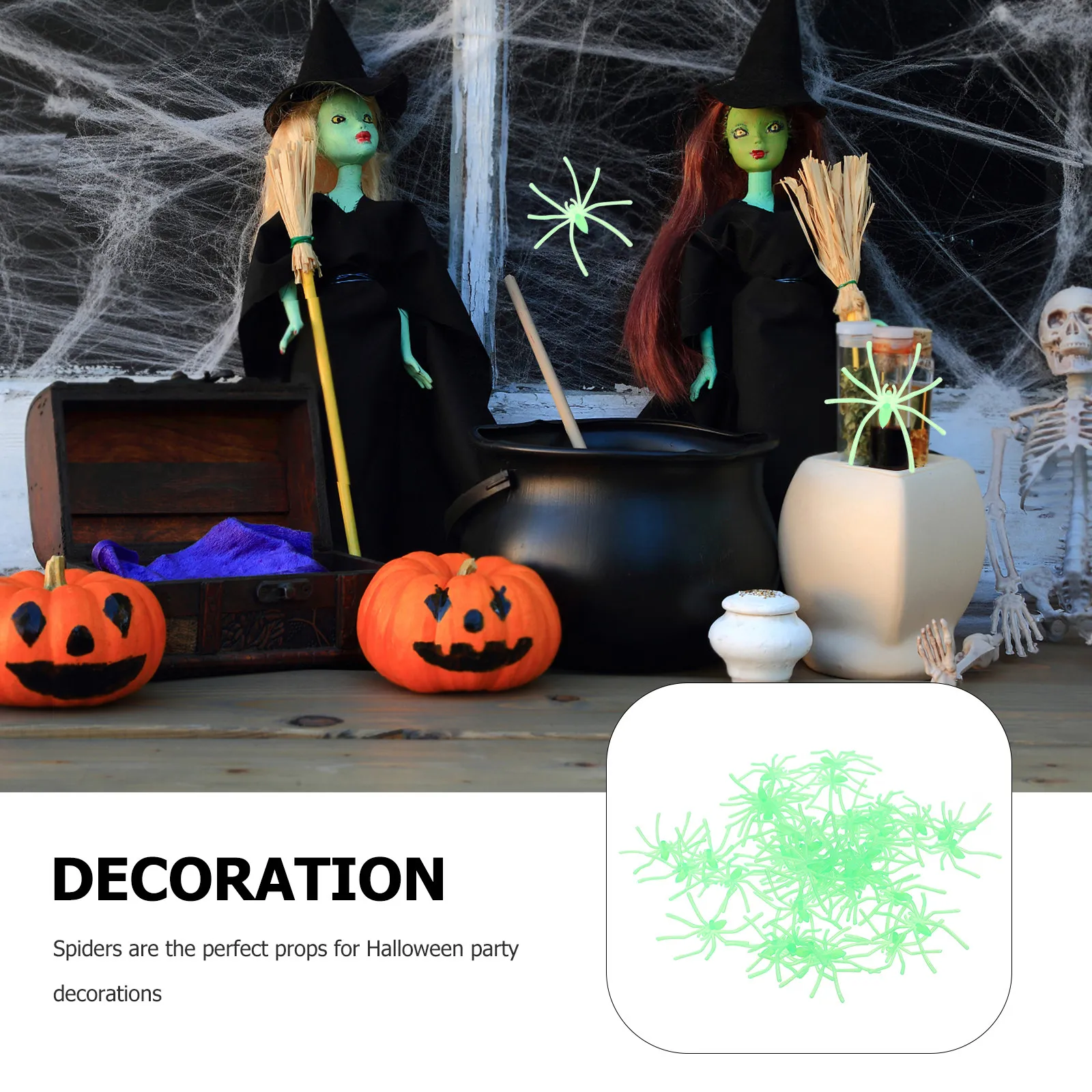 

50 шт. светящихся в темноте пауков, искусственные паучьи украшения на Хэллоуин, страшные декорации для вечеринок, реквизит для Хэллоуина, искусственные пауки