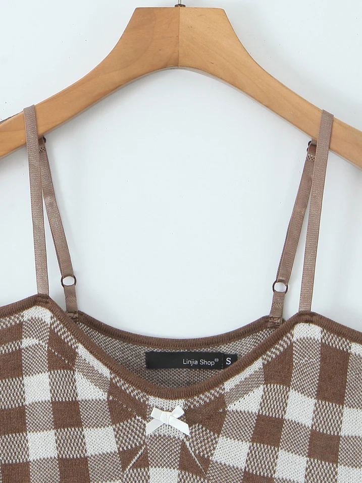 

Spicy Girl Sle Retro Plaid Knitted Wrap Dr Slimming ort Skirt Strapl Dr Daily Wear No Brand Winter Season