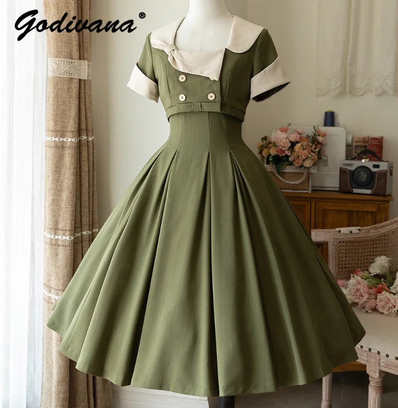 New Spring and Summer Elegance French Style CLA Dress Lolita Female Short Sleeve Slim Solid Color Knee Length Dress