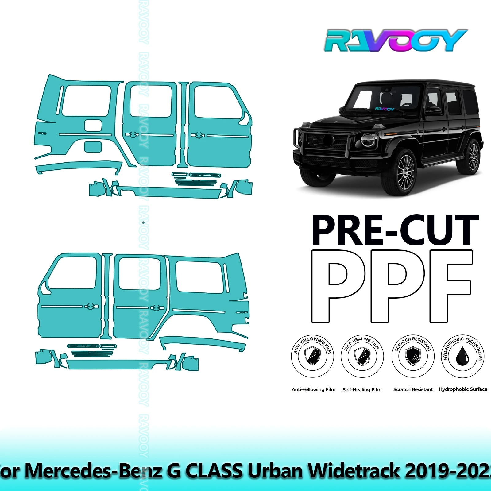

For Mercedes-Benz G CLASS Urban Widetrack 2019-2022 8.5mil Pre-Cut PPF Door & A/B Pillar Kit TPU Paint Protection Film Set