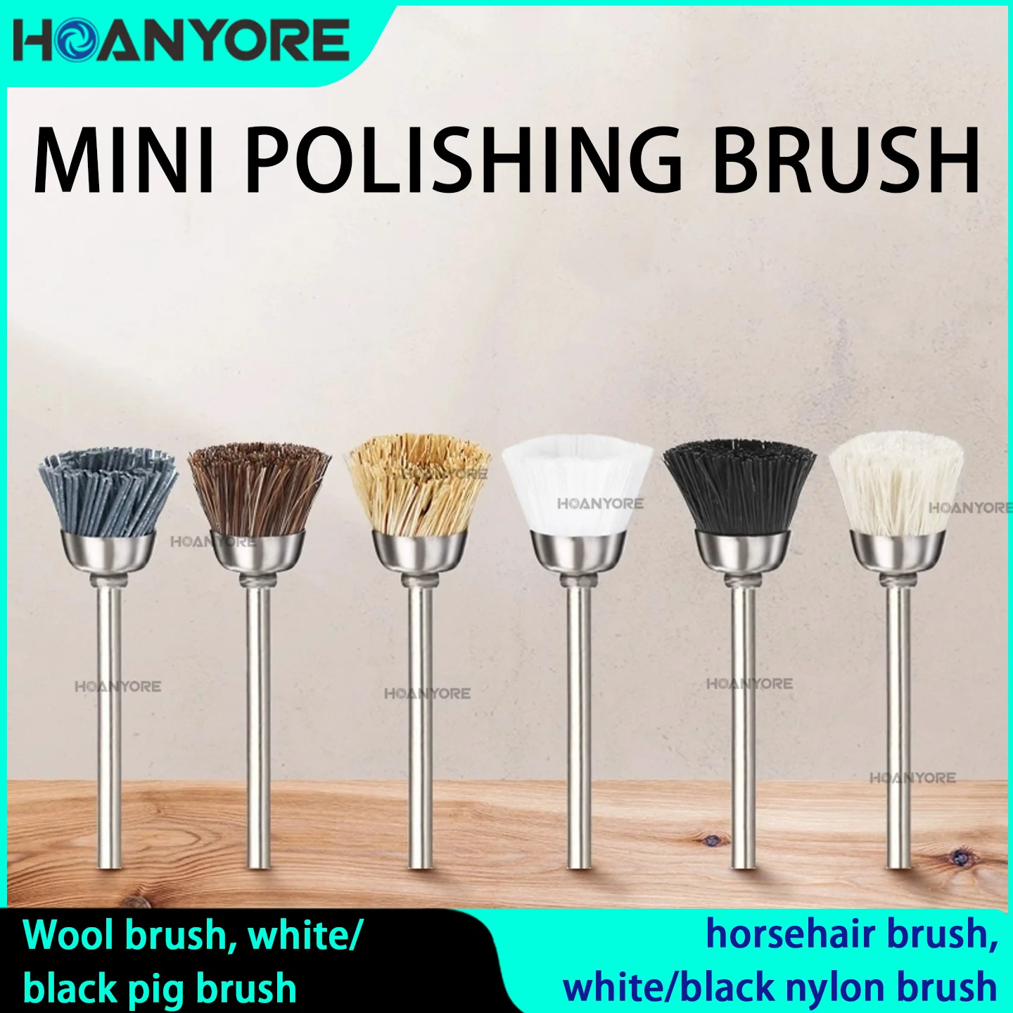 

Bowl-shaped polishing mini brush, boar bristle nylon handle with U-shaped stainless steel copper wire small brush head