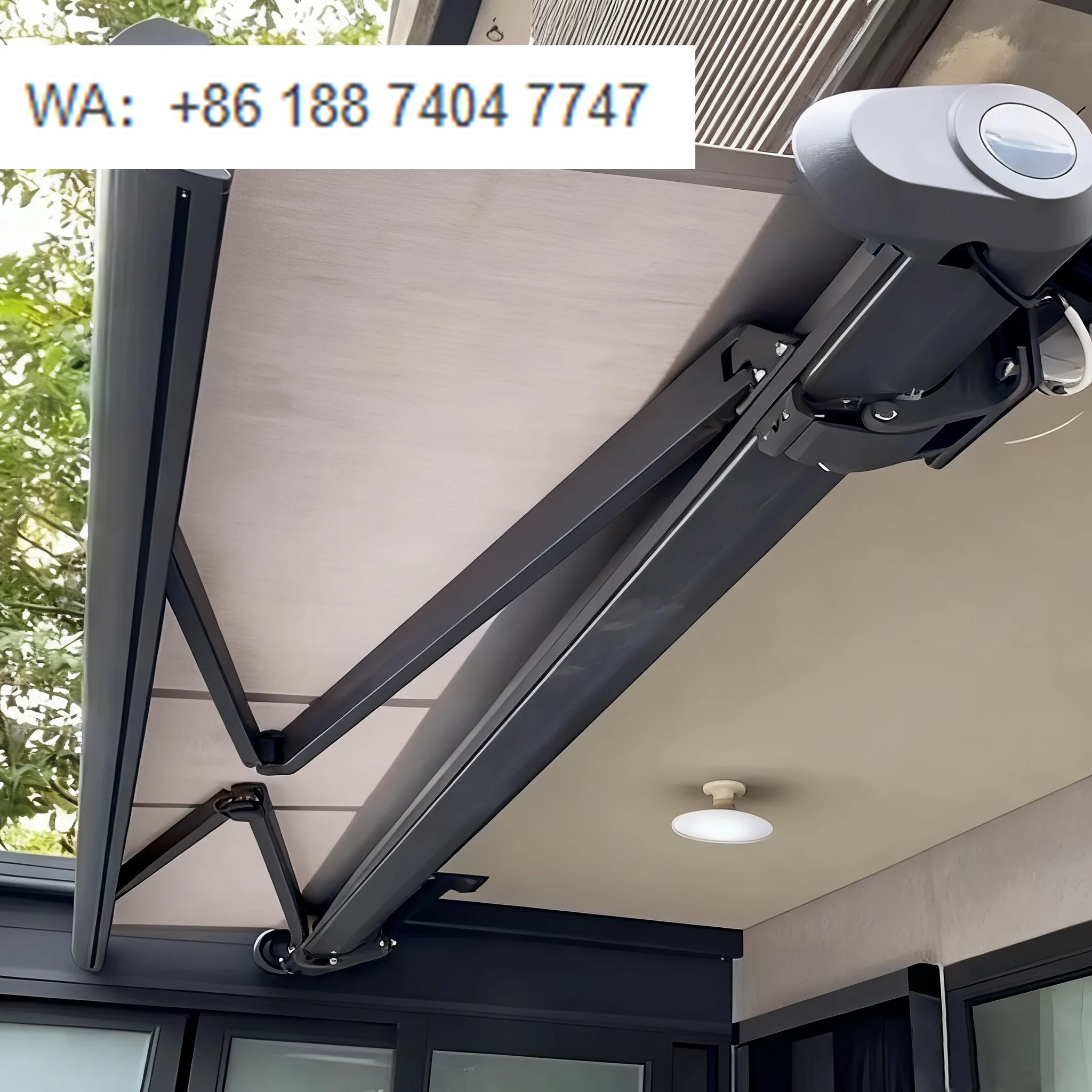 

Роскошный белый алюминиевый каркасный выдвижной электрический уличный навес для патио с акриловой кассетой и дистанционным управлением | Индивидуальные размеры