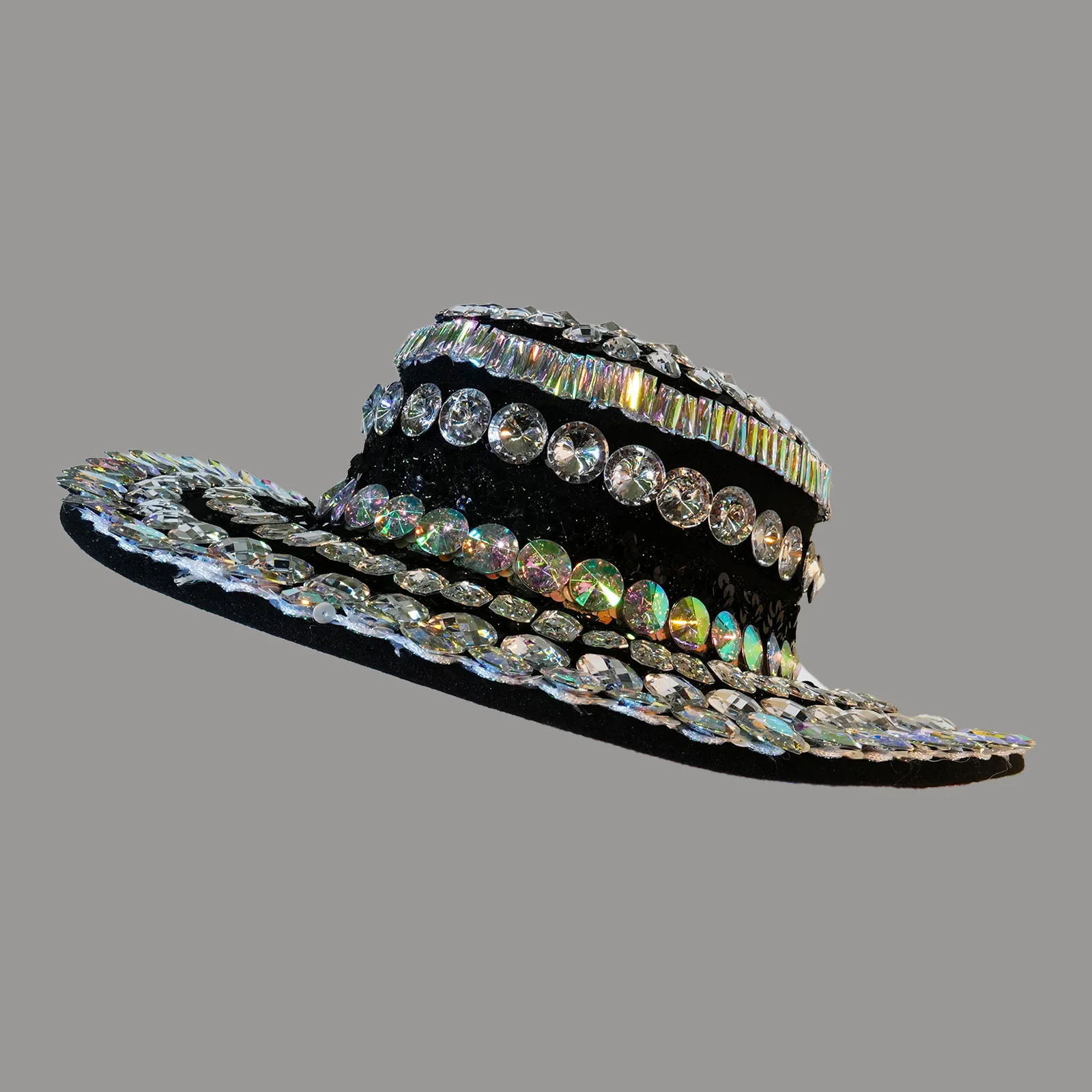 

Color Big rhinestones hat Black Hats Women fashion Party DS Prom Hat Dancer Singer Stage Accessories 9cm top hat performance