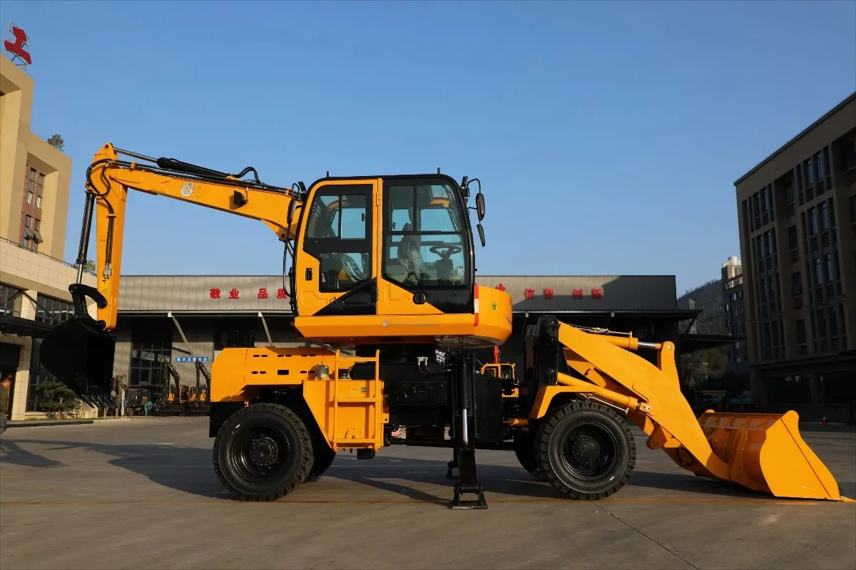 All Terrain Backhoe Loader Strong Road Adaptability Wheeled Structure For Mountain Area Pavement And Complex Site Construction