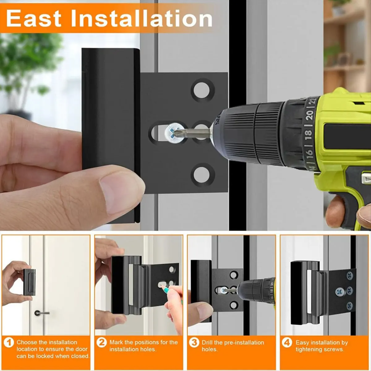 [T28C] Home Security Door Reinforcement Lock, Front Door Locks for Kids Safety Withstand 800 Lbs, Door Lock 2 Pack Black
